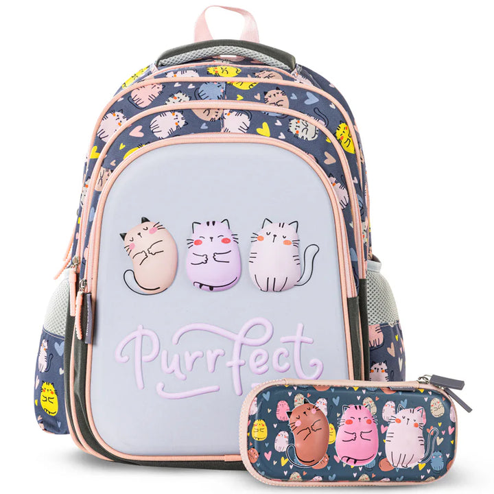 Eazy Kids School Bag w/Pencil Case 16" Purrfect Grey
