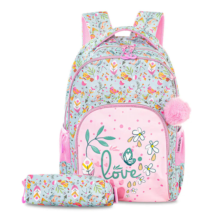 Eazy Kids  School Bag w /Pencil Pouch 17" Love (Pink)