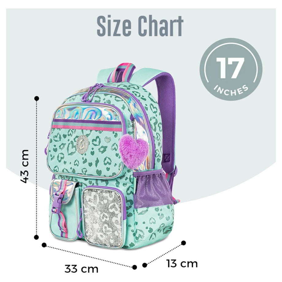 Eazy Kids 17" School Bag Set of 3 w/Lunch Bag and Pencil Pouch (Love Green)