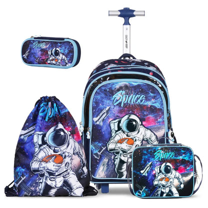 Eazy Kids Back to School 18" Set of 4 School Bag Lunch Bag Activity Bag & Pencil Case Astronaut (Blue)