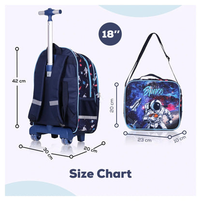 Eazy Kids Back to School 18" Set of 4 School Bag Lunch Bag Activity Bag & Pencil Case Astronaut (Blue)