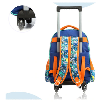 Eazy Kids 17" Set of 3 Trolley School Bag Lunch Bag & Pencil Case Dinosaur (Orange)