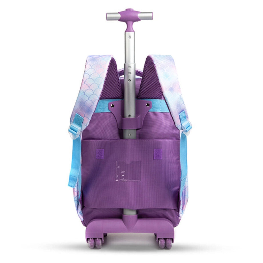 Eazy Kids 18Inch Set of 3 Trolley School Bag with Lunch Bag and Pencil Case Mermaid (Purple)