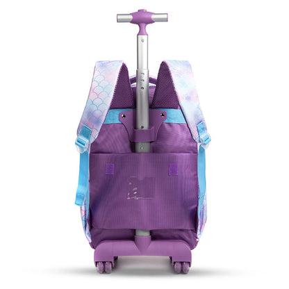 Eazy Kids 18Inch Set of 3 Trolley School Bag with Lunch Bag and Pencil Case Mermaid (Purple)