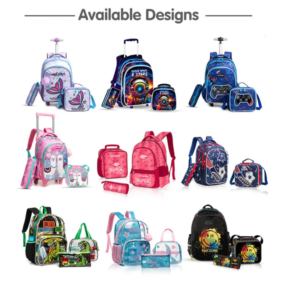 Eazy Kids 18Inch Set of 3 Trolley School Bag with Lunch Bag and Pencil Case Mermaid (Purple)