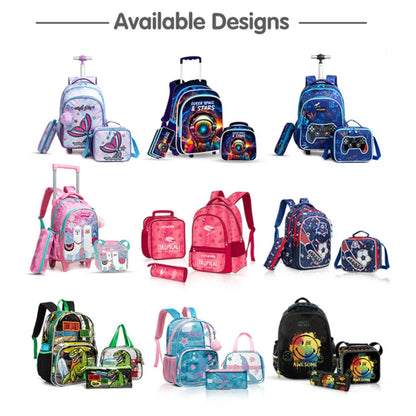 Eazy Kids 18Inch Set of 3 Trolley School Bag with Lunch Bag and Pencil Case Mermaid (Purple)