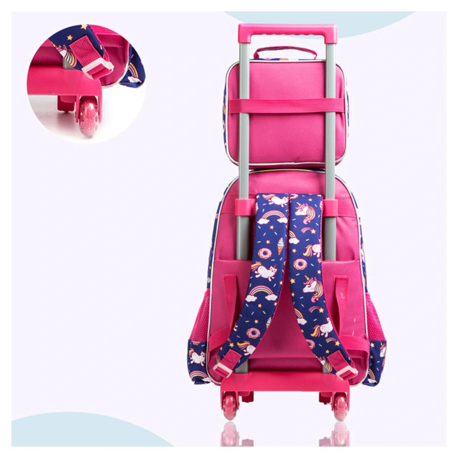 Eazy Kids 16" Set of 3 Trolley School Bag Lunch Bag & Pencil Case Unicorn Chrome (Blue)