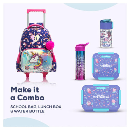 Eazy Kids 16" Set of 3 Trolley School Bag Lunch Bag & Pencil Case Unicorn Chrome (Blue)