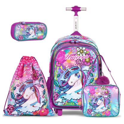 Eazy Kids Back to School 18" Set of 4 School Bag Lunch Bag Activity Bag & Pencil Case Unicorn (Pink)