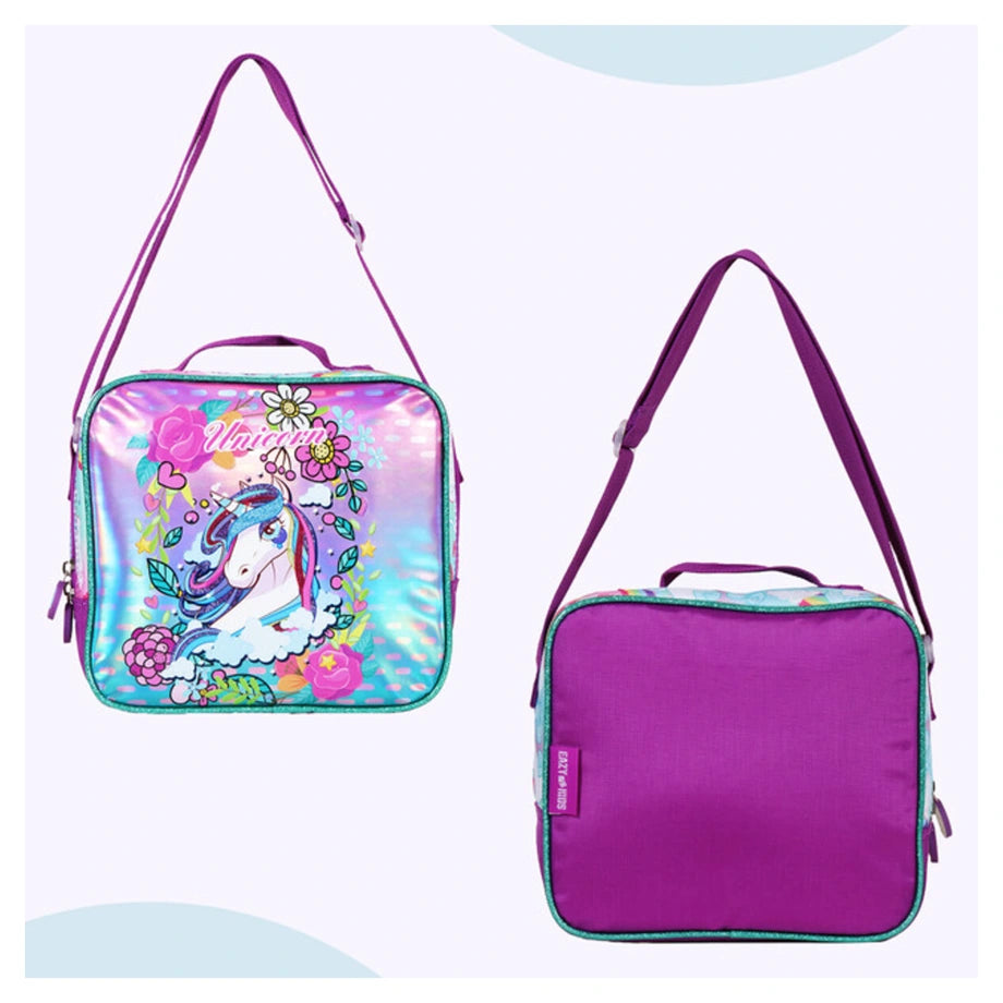 Eazy Kids Back to School 18" Set of 4 School Bag Lunch Bag Activity Bag & Pencil Case Unicorn (Pink)