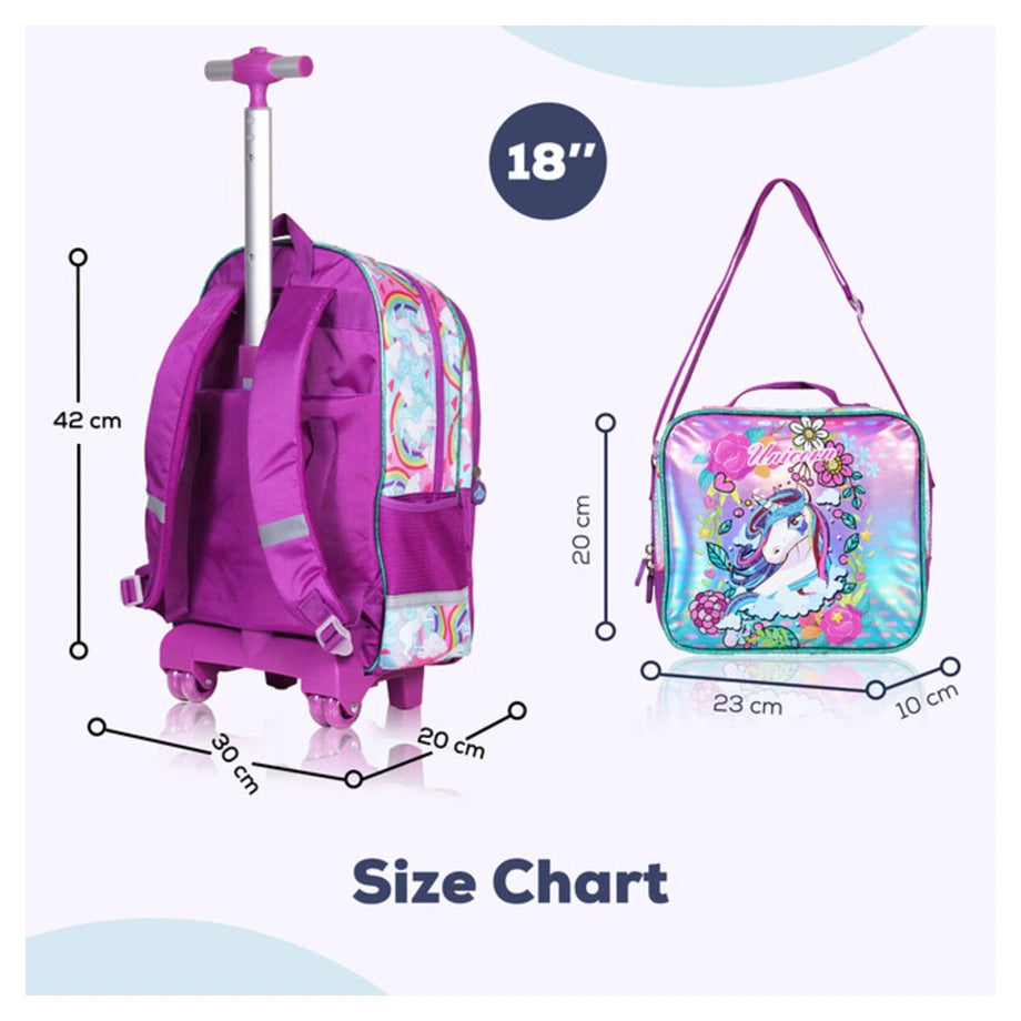 Eazy Kids Back to School 18" Set of 4 School Bag Lunch Bag Activity Bag & Pencil Case Unicorn (Pink)