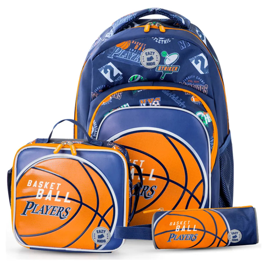 Eazy Kids 18" Set of 3 Backpack w/Lunch Bag and Pencil Case (Basket Ball)