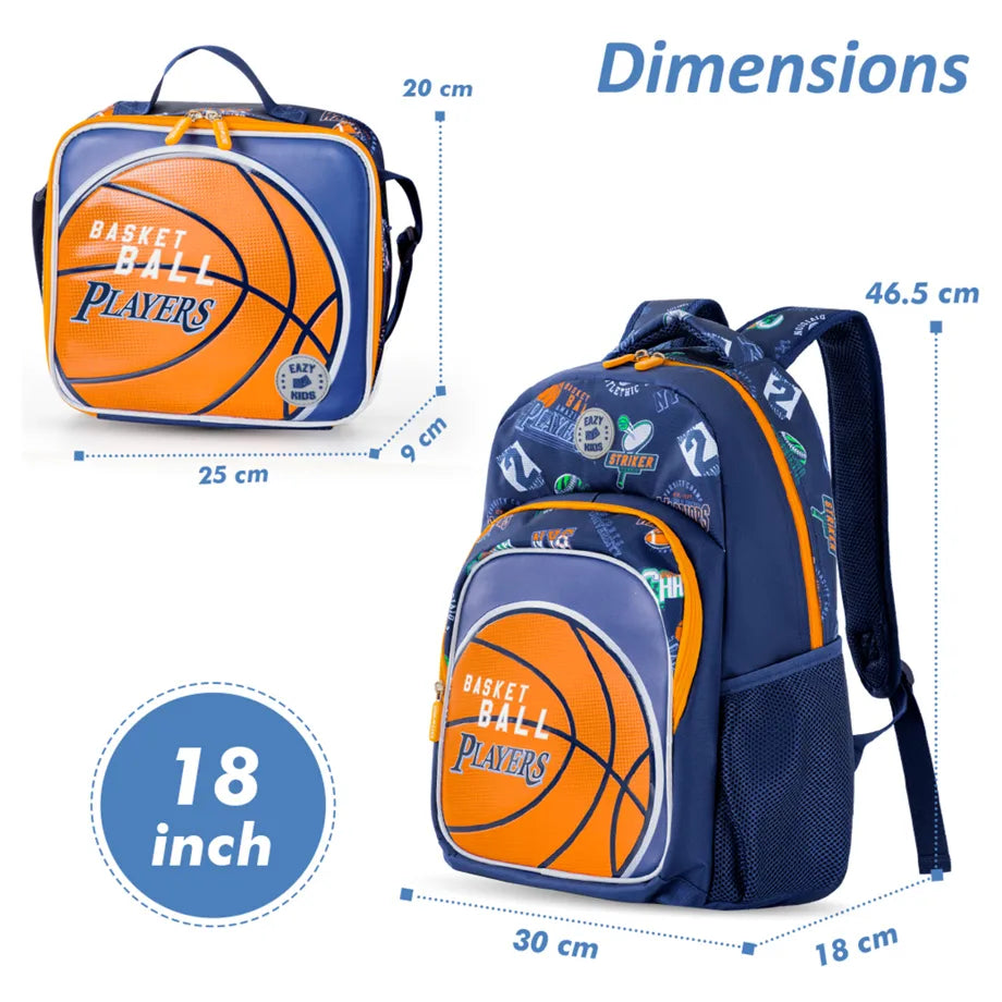 Eazy Kids 18" Set of 3 Backpack w/Lunch Bag and Pencil Case (Basket Ball)