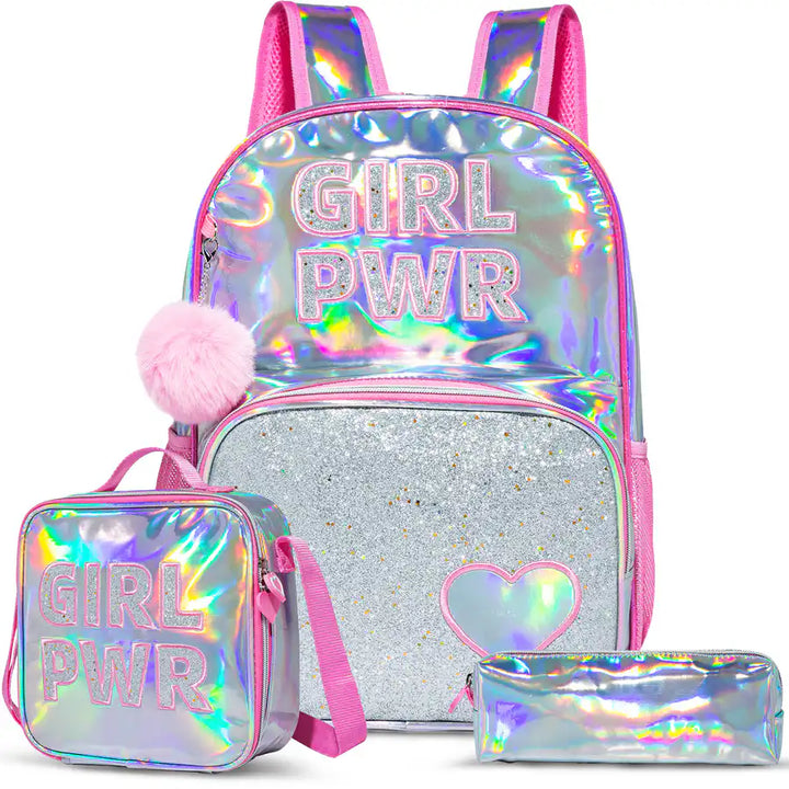 Eazy Kids 18" School Bag Lunch Bag Pencil Case Set of 3 (Pink)
