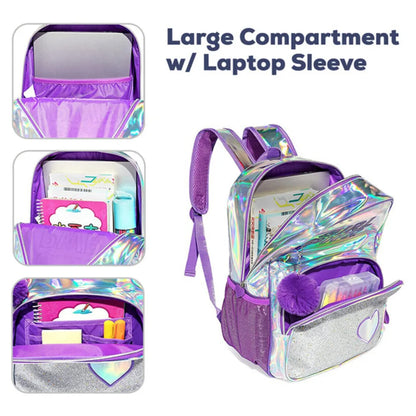 Eazy Kids 18" School Bag Lunch Bag Pencil Case Set of 3 Girl Power (Purple)