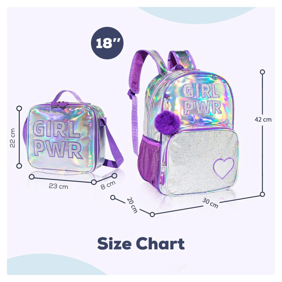 Eazy Kids 18" School Bag Lunch Bag Pencil Case Set of 3 Girl Power (Purple)