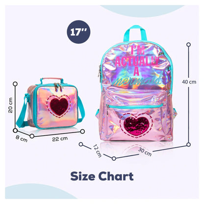 Eazy Kids 17" School Bag Lunch Bag Pencil Case Set of 3 Mermaid Love (Pink)