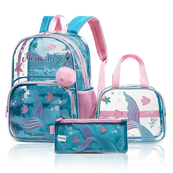 Eazy Kids 17" School Bag with Lunch Bag and Pencil Case Mermaid (Blue)