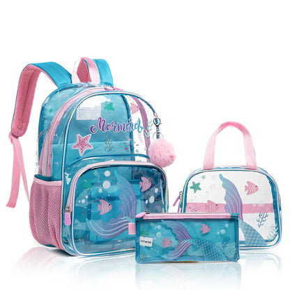Eazy Kids 17 Inch School Bag with Lunch Bag and Pencil Case Mermaid (Blue)