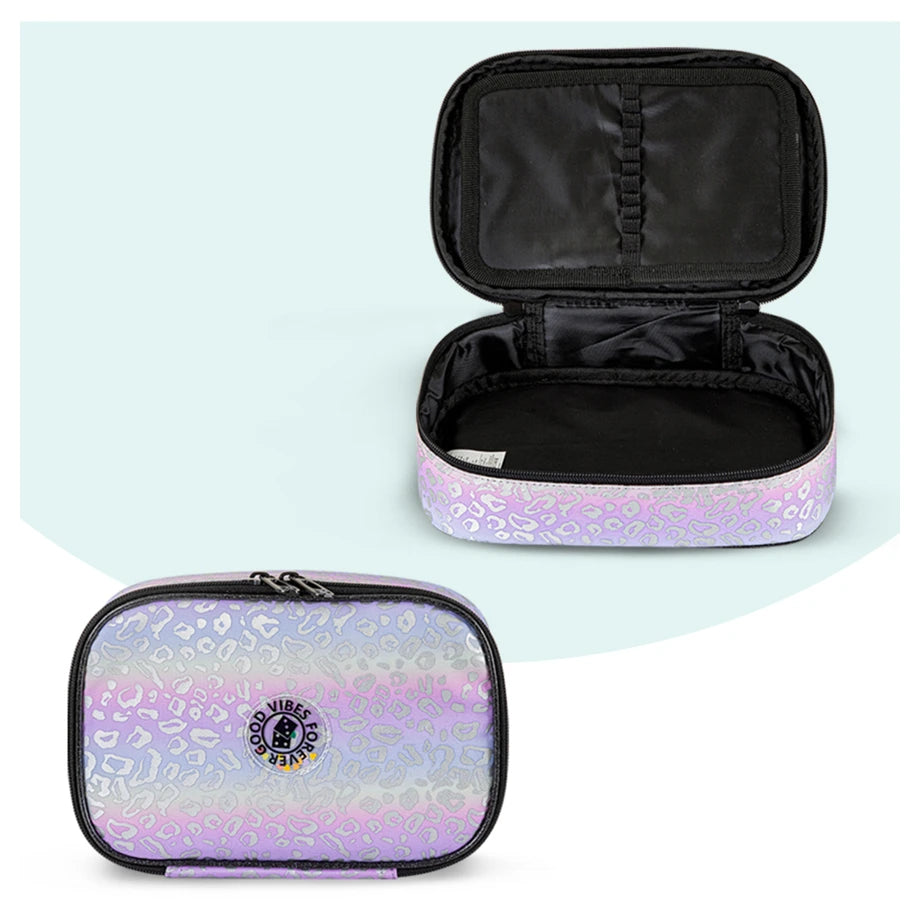 Eazy Kids 17" School Bag Set of 3 w/Lunch Bag and Pencil Case (Good Vibes Silver)