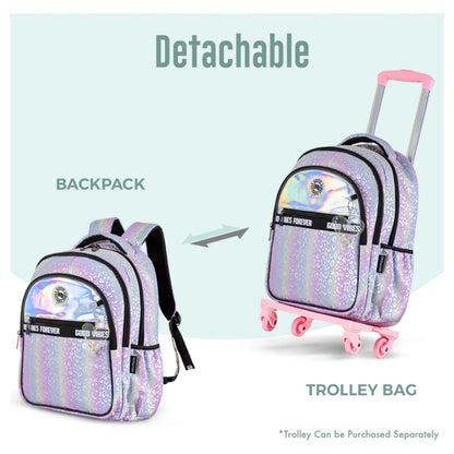 Eazy Kids 17" School Bag Set of 3 w/Lunch Bag and Pencil Case (Good Vibes Silver)
