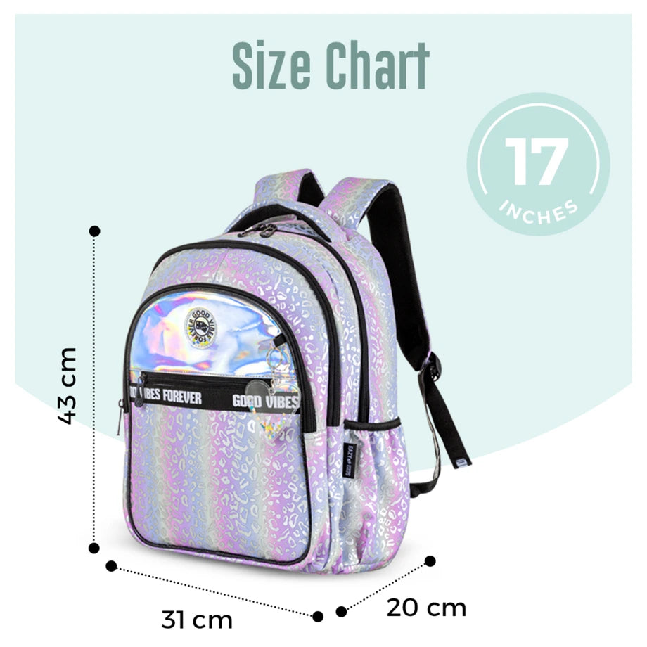 Eazy Kids 17" School Bag Set of 3 w/Lunch Bag and Pencil Case (Good Vibes Silver)