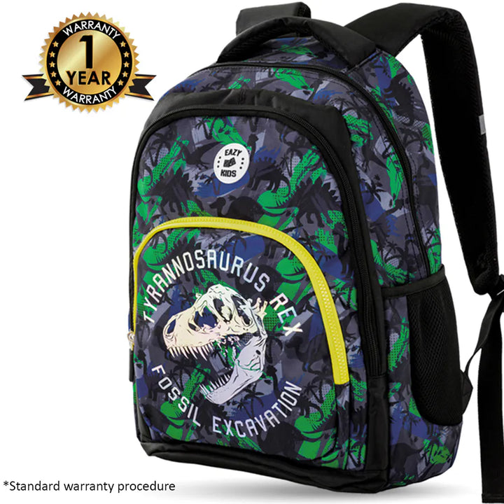 Eazy Kids Backpack w/Lunch Bag and Pencil Case 17”-T Rex (Green)