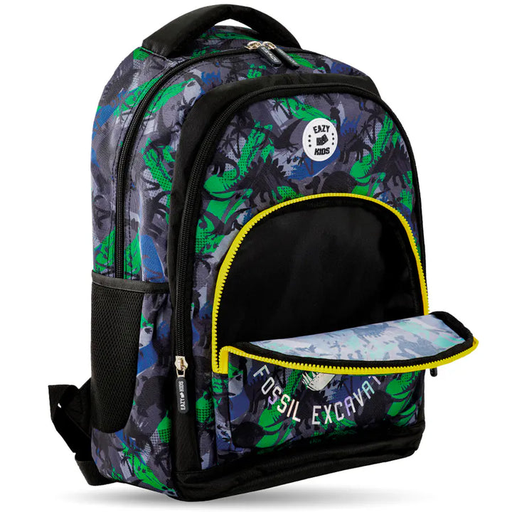 Eazy Kids Backpack w/Lunch Bag and Pencil Case 17”-T Rex (Green)