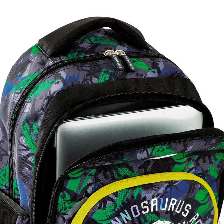 Eazy Kids Backpack w/Lunch Bag and Pencil Case 17”-T Rex (Green)