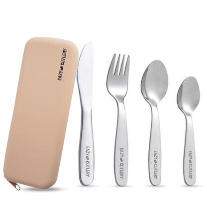 Eazy Kids Stainless Steel Cutlery With Silicone Pouch 4pcs (Ivory)