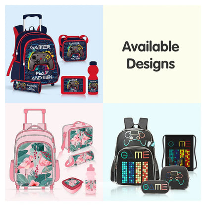 Eazy Kids 17Inch Set of 4 School Bag with Lunch Bag, Activity Bag and Pencil Case Gen Z Gamer (Black)