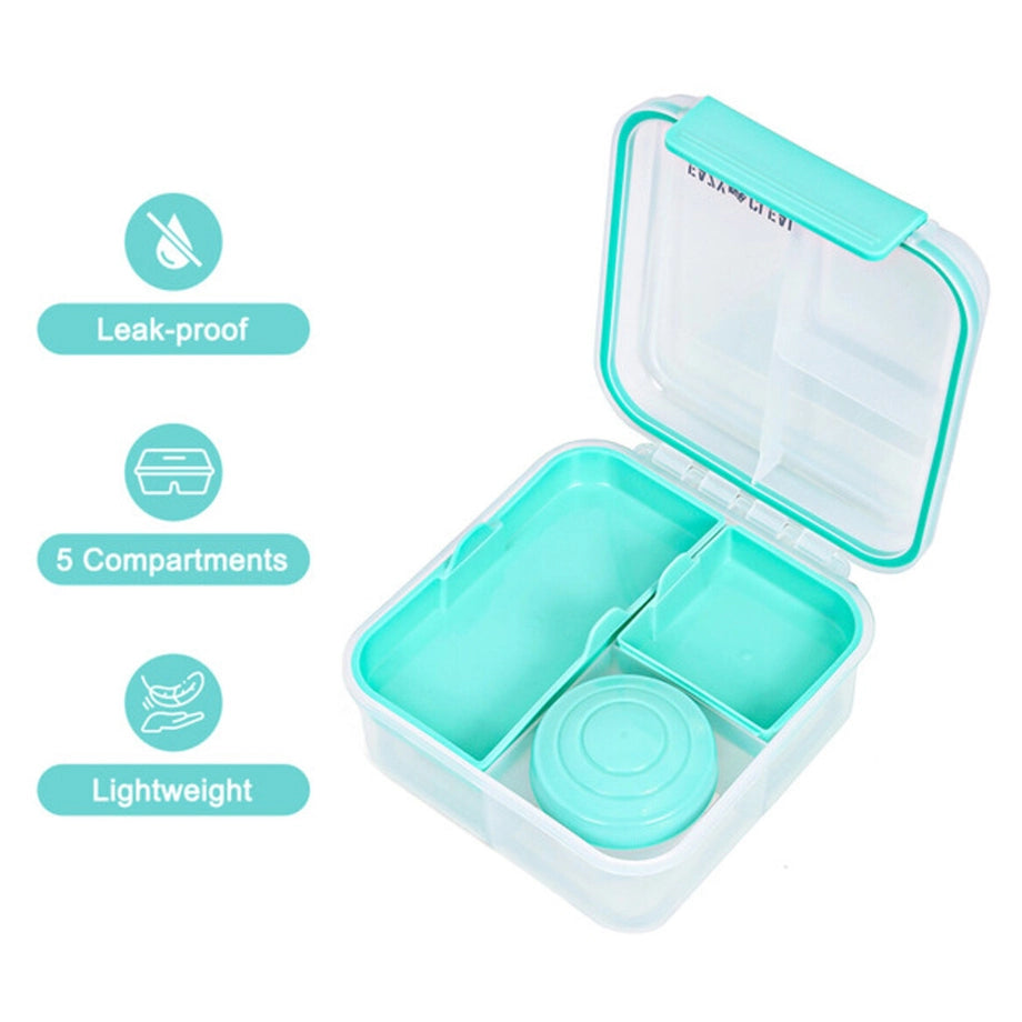 Eazy Kids 3/4/5 Compartment Convertible 1250ml Bento Lunch Box with 150ml Gravy Bowl (Green)
