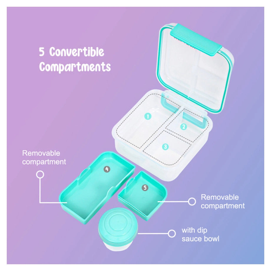 Eazy Kids 3/4/5 Compartment Convertible 1250ml Bento Lunch Box with 150ml Gravy Bowl (Green)