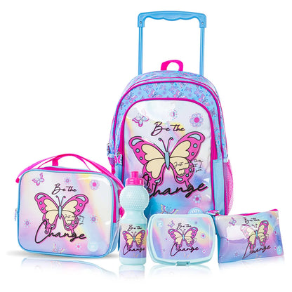 Eazy Kids Set of 5 Trolley 16" School Bag Combo (Butterfly)