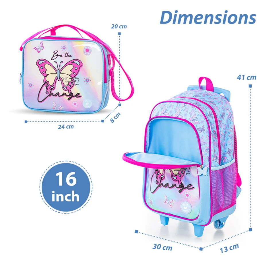 Eazy Kids Set of 5 Trolley 16" School Bag Combo (Butterfly)