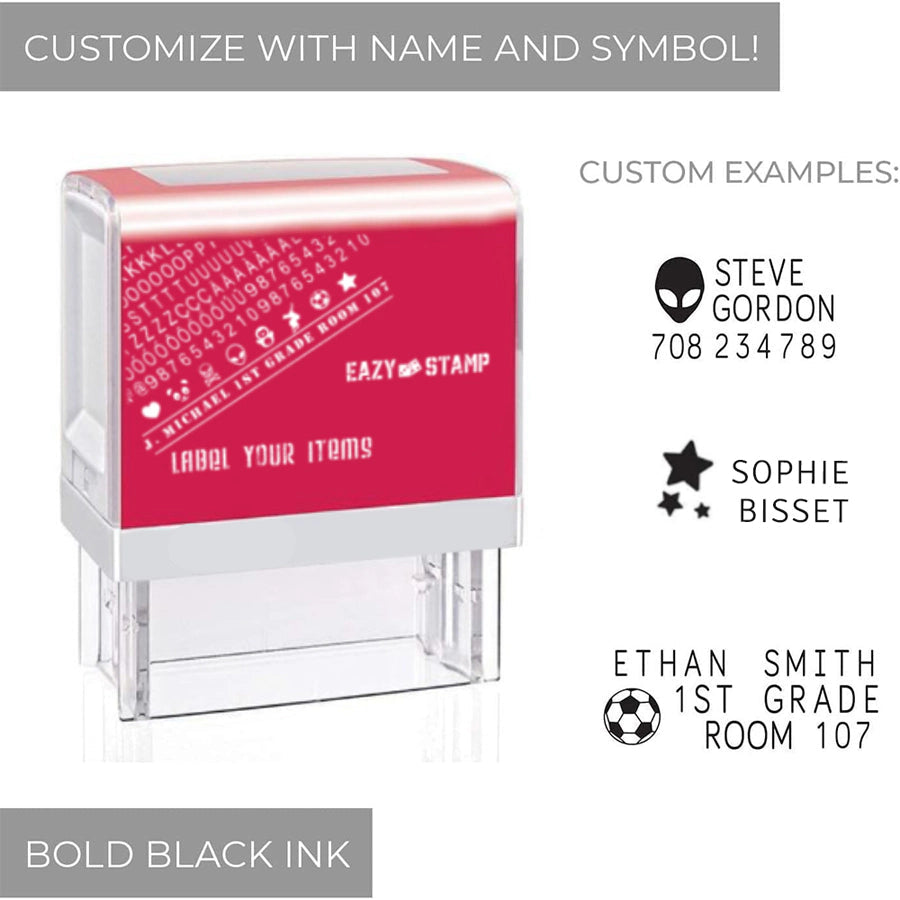 مجموعة طوابع قماشية ذاتية الحبر قابلة للتخصيص من Eazy Kids، حبر أسود مجموعة طوابع قماشية ذاتية الحبر قابلة للتخصيص من Eazy Kids، حبر أسود