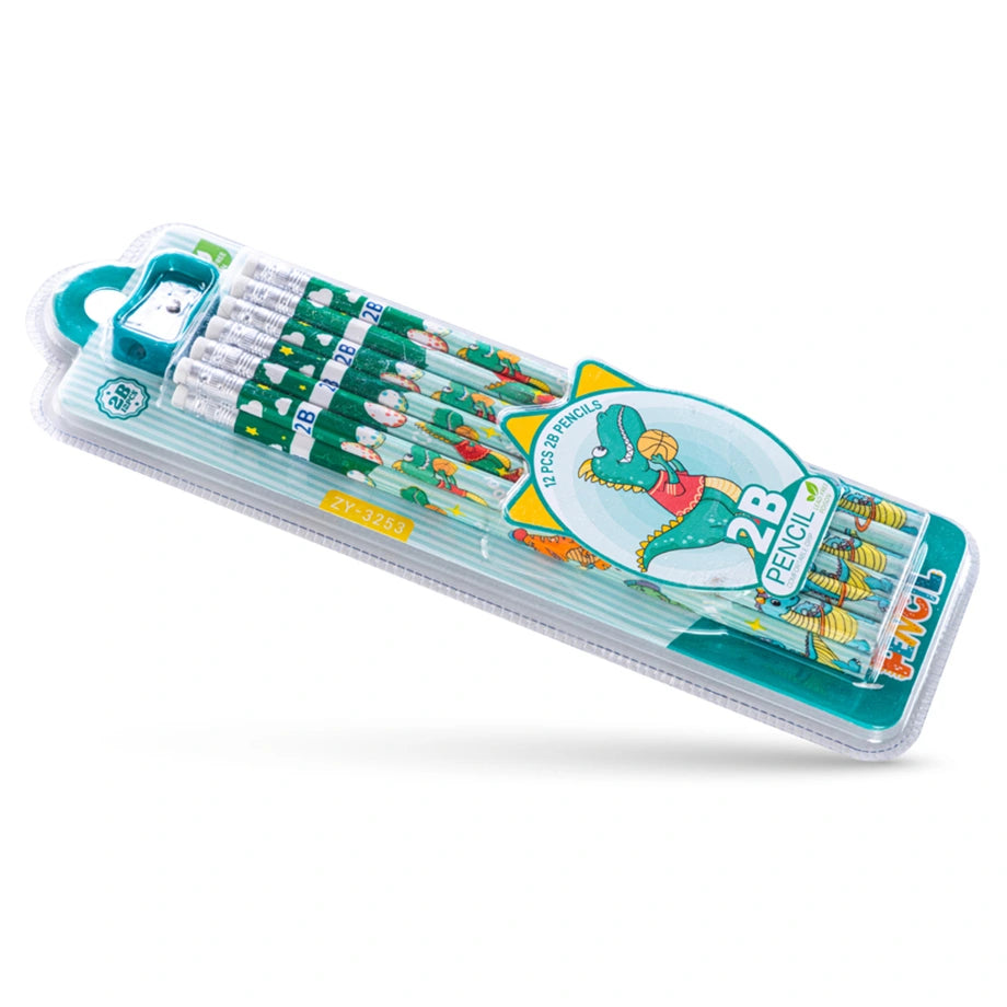 Eazy Kids 12-Pack 2B Pencils w/Eraser Includes Sharpener (Green)