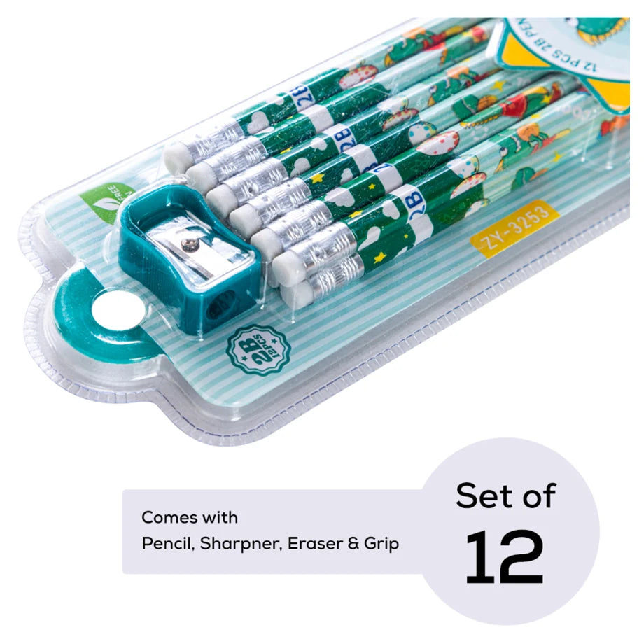 Eazy Kids 12-Pack 2B Pencils w/Eraser Includes Sharpener (Green)