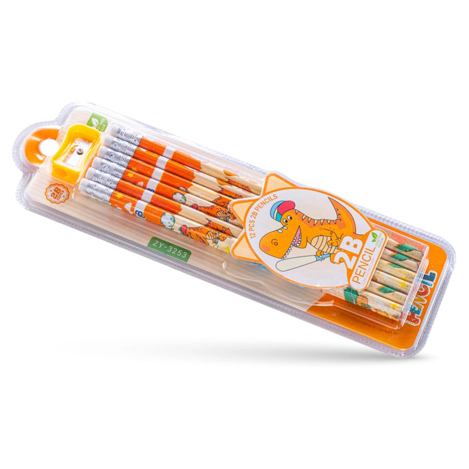 Eazy Kids 12-Pack 2B Pencils w/Eraser Includes Sharpener (Orange)