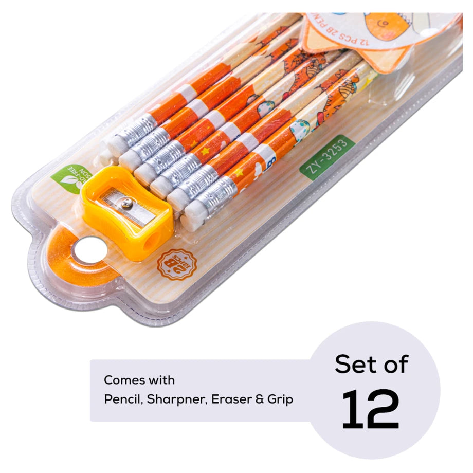 Eazy Kids 12-Pack 2B Pencils w/Eraser Includes Sharpener (Orange)