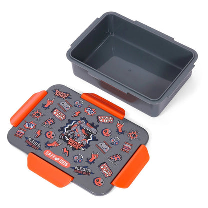 Eazy Kids 1/2/3/4 Compartment Convertible Bento Lunch Box Dinosaur 850ml (Grey)