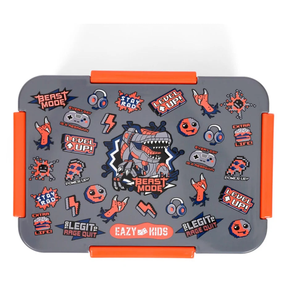 Eazy Kids 1/2/3/4 Compartment Convertible Bento Lunch Box Dinosaur 850ml (Grey)