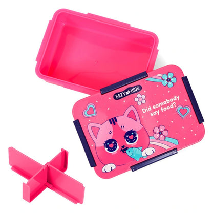 Eazy Kids 1/2/3/4 Compartment Convertible Bento Lunch Box Cat 850ml (Pink)