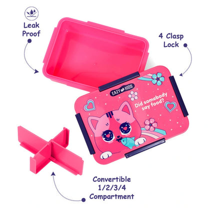 Eazy Kids 1/2/3/4 Compartment Convertible Bento Lunch Box Cat 850ml (Pink)
