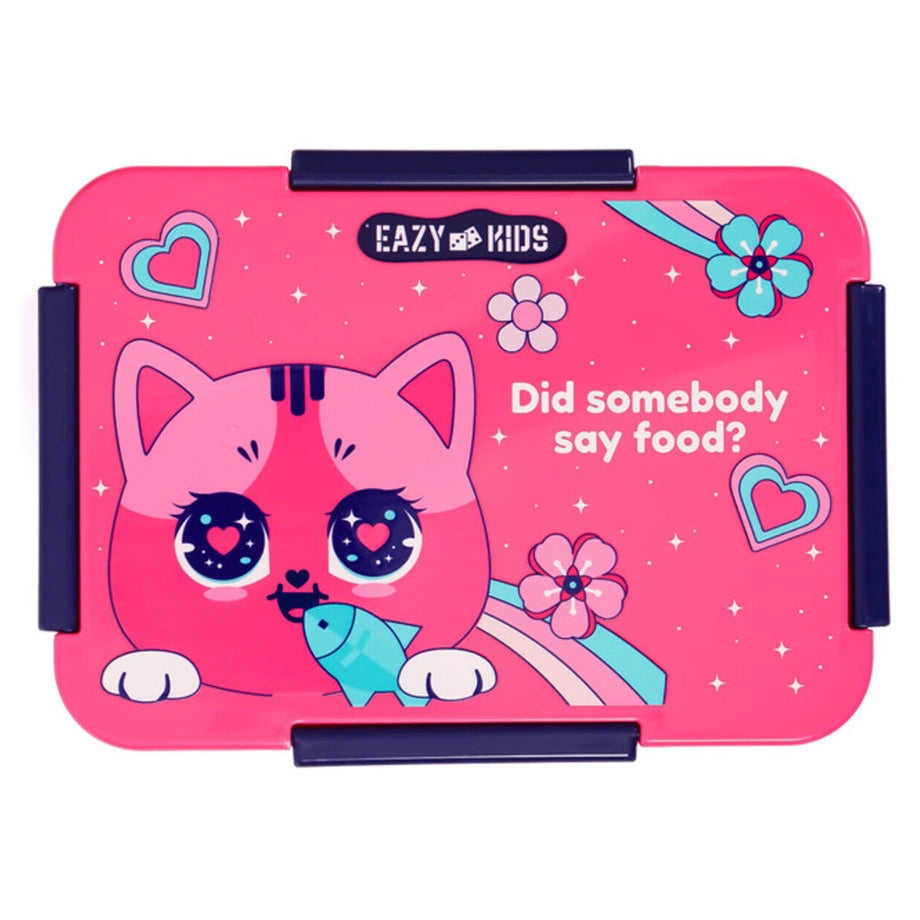 Eazy Kids 1/2/3/4 Compartment Convertible Bento Lunch Box Cat 850ml (Pink)