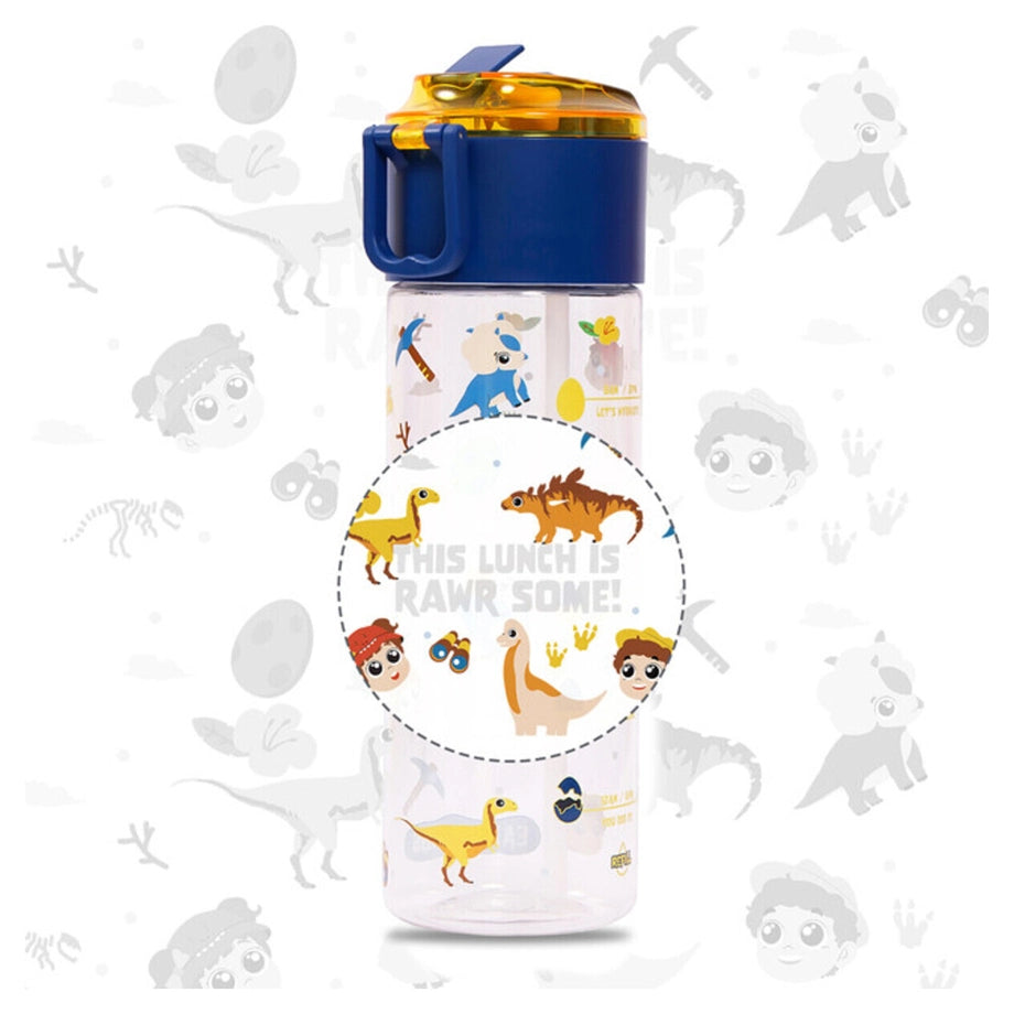 Eazy Kids Tritan Water Bottle w/Snack Box, T Rex 450ml (Blue)