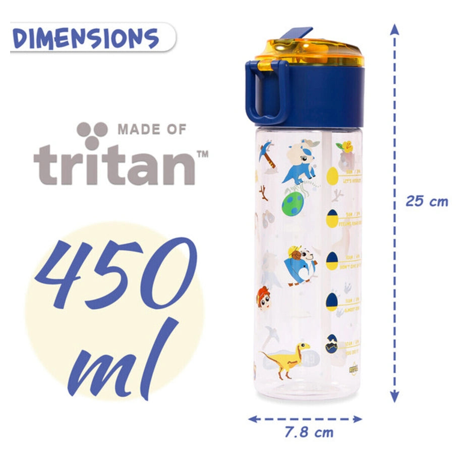 Eazy Kids Tritan Water Bottle w/Snack Box, T Rex 450ml (Blue)