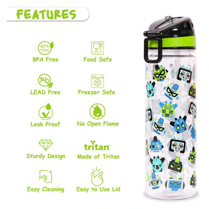 Eazy Kids Tritan Water Bottle w/Carry handle, Gen Z 650ml (Black)
