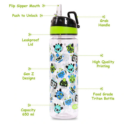 Eazy Kids Tritan Water Bottle w/Carry handle, Gen Z 650ml (Black)