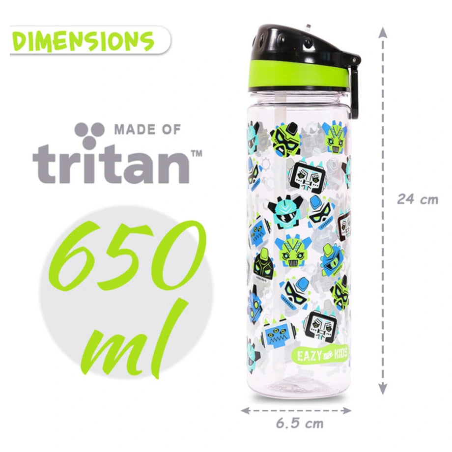 Eazy Kids Tritan Water Bottle w/Carry handle, Gen Z 650ml (Black)